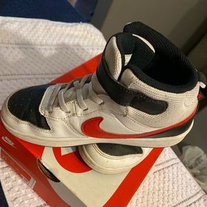 Nike Court Borough Mid 2, white, black and red kid shoe. Worn a few times.